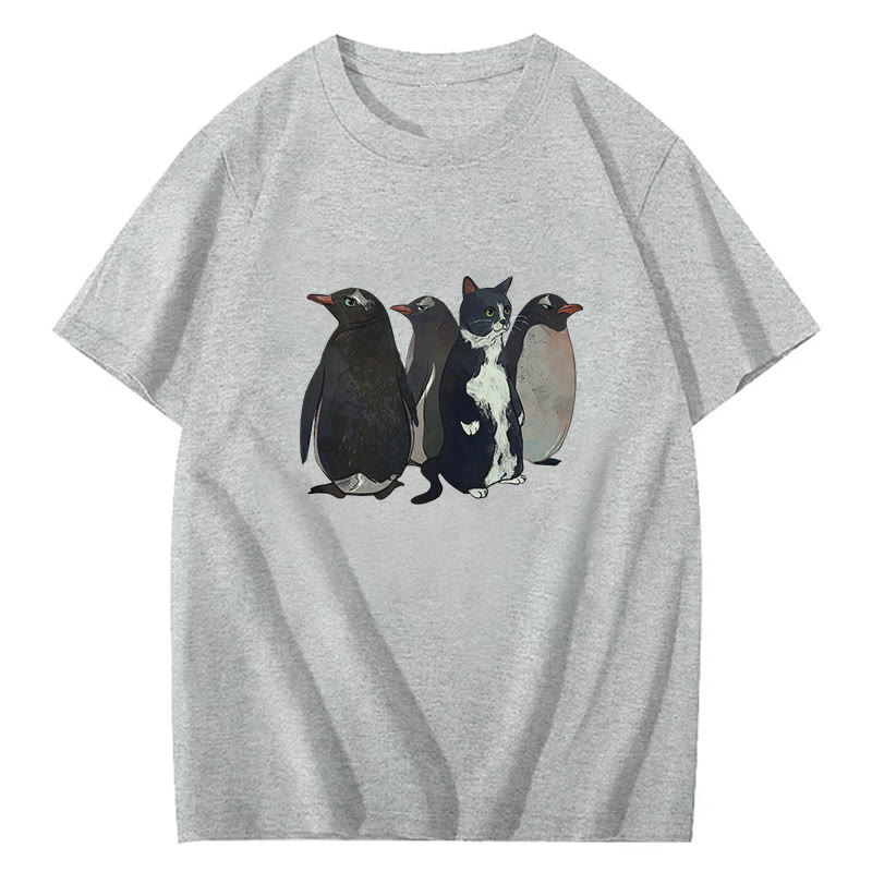 Imposter Penguin Print Short Sleeved Crew Neck T-Shirt - Apricot - 2XL - image 2