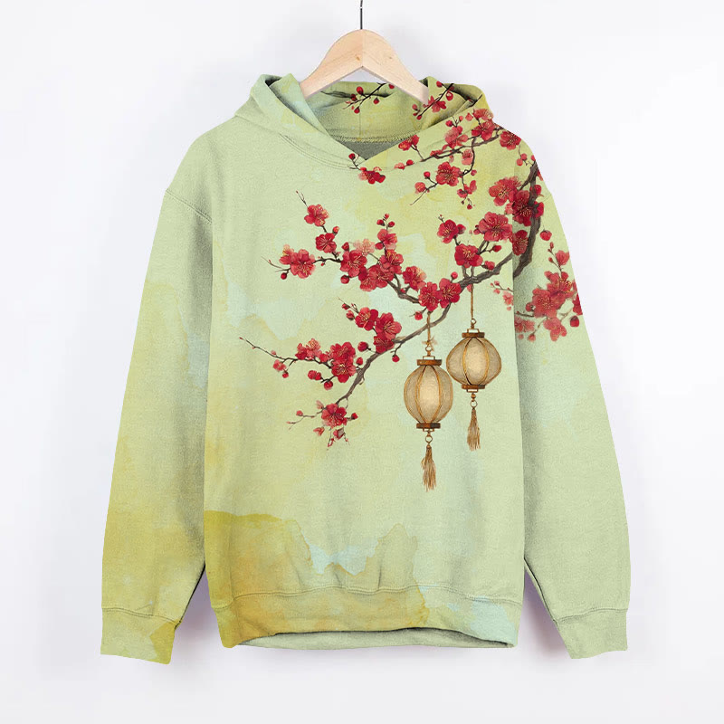 Japanese Vintage Lantern Hanging On Plum Blossom Tree Art Print Long Sleeve Hoodie - image 2