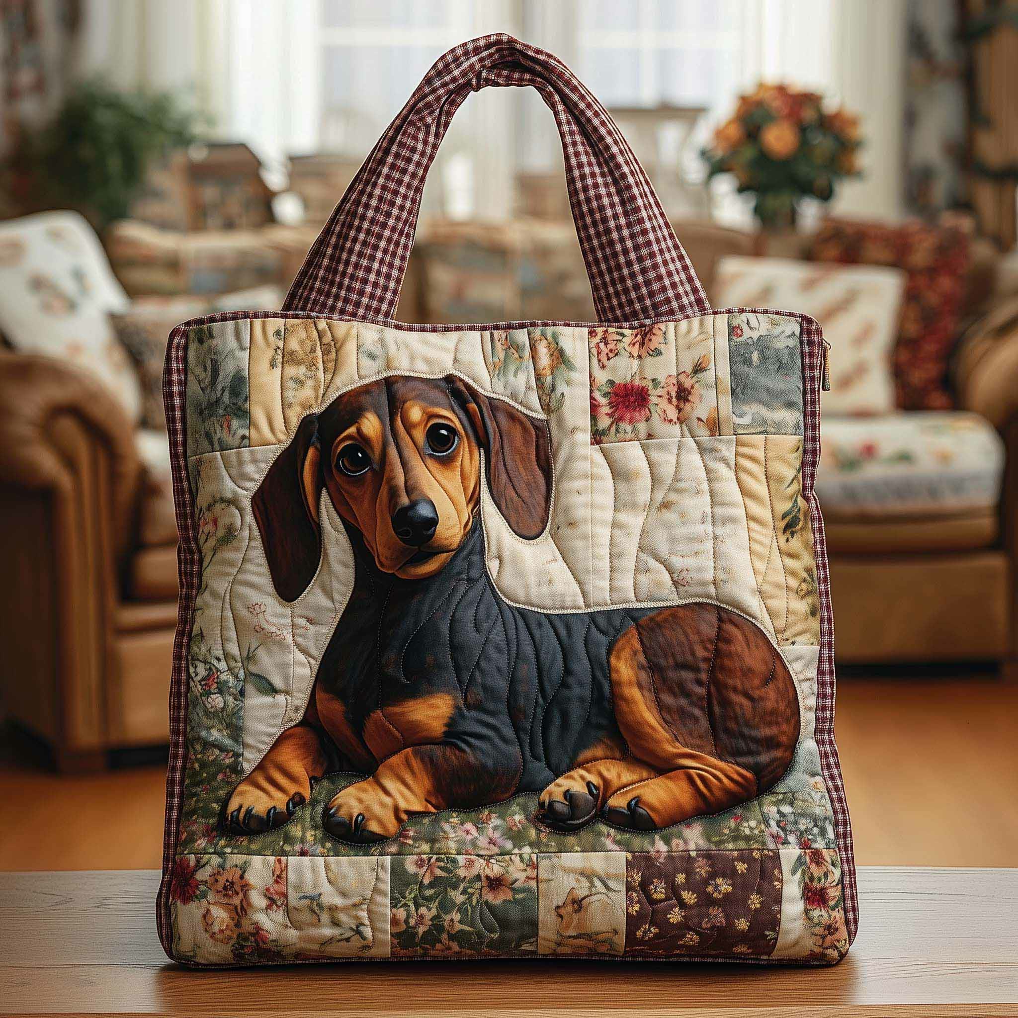 Dachshund Quilted Tote Bag - Multicolor - one size - image 1