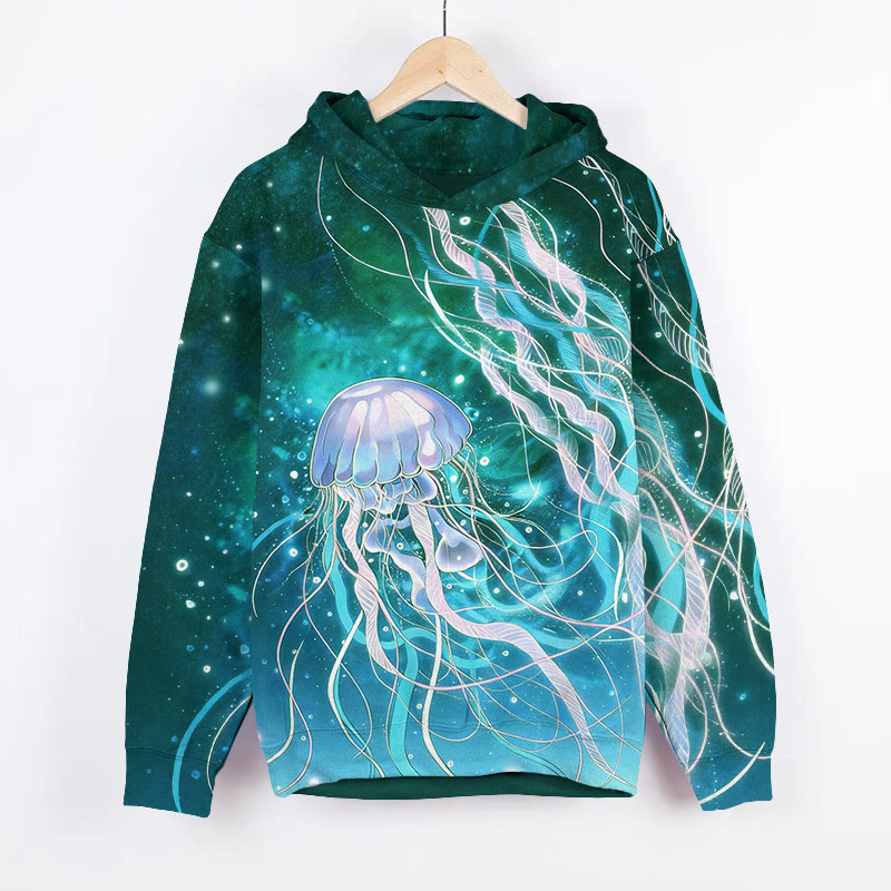 Creative Cartoon Jellyfish Art Print Long Sleeve Hoodie - Green - US44-46(8XL) - image 2
