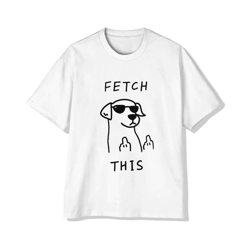 Unisex Fetch This Dog Print Short Sleeved Crew Neck T-shirt - White - 2XL - image 1