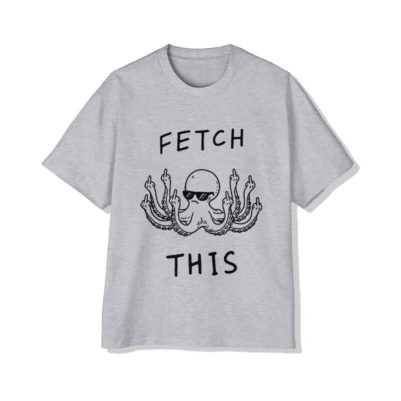 Unisex Fetch This Octopus Print Short Sleeved Crew Neck T-shirt - Grey - 2XL - image 2