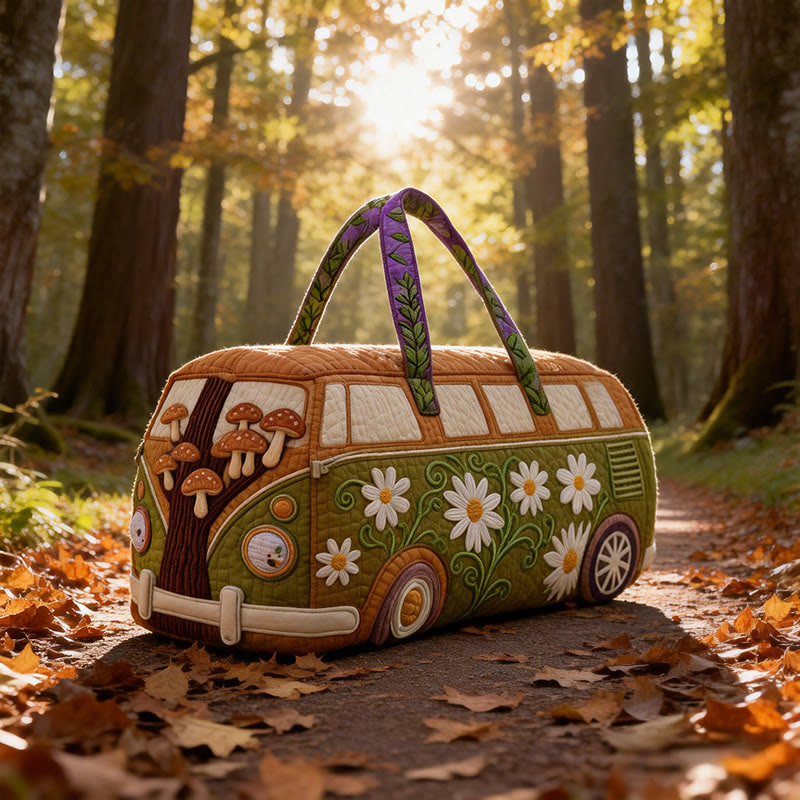 Mushroom Plants Print Quilted Duffle Bag - Brown - one size - image 1