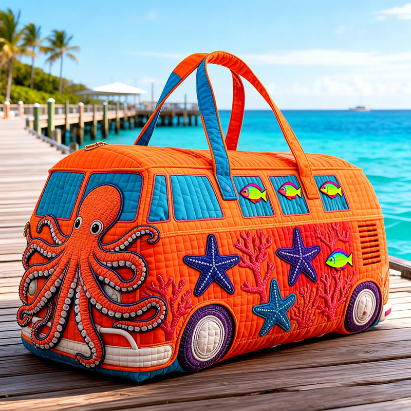 Octopus And Starfish Print Quilted Duffle Bag - Orange - one size - image 1