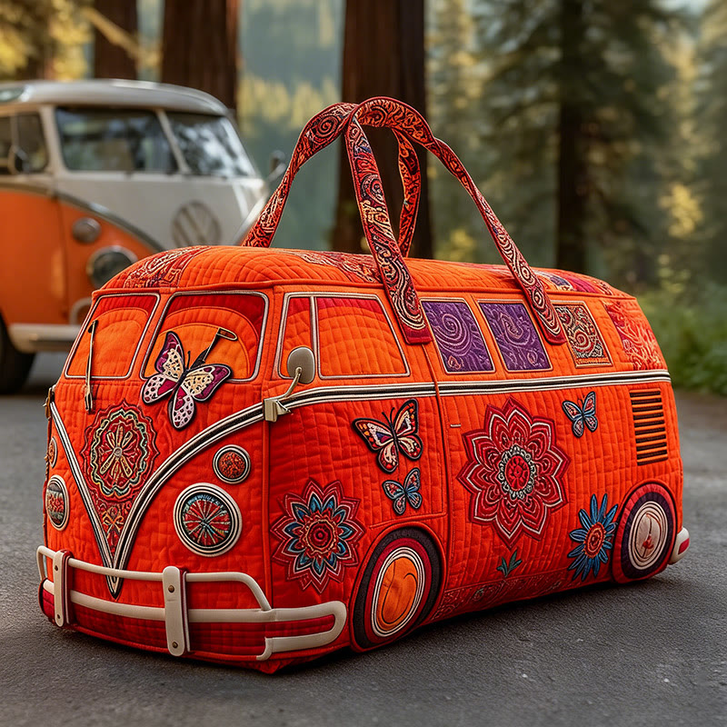 Ethnic Patterns Print Quilted Duffle Bag - Orange - one size - image 1