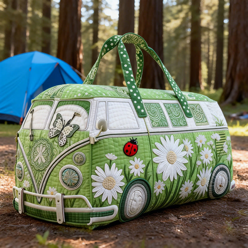 Floral And Butterfly Print Quilted Duffle Bag - Green - one size - image 1