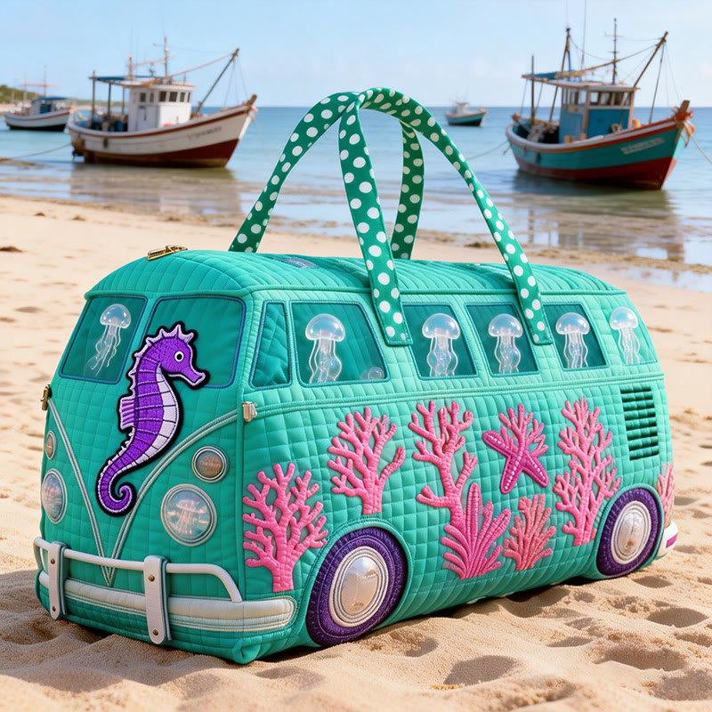 Coral Seahorse Print Quilted Duffle Bag - Lake Blue - one size - image 1