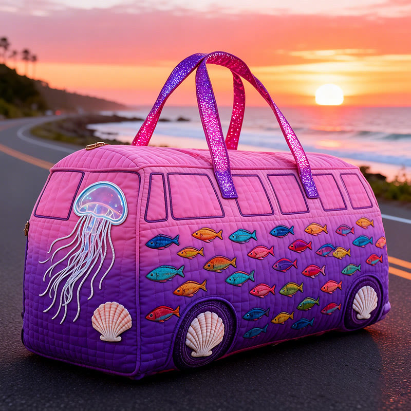 Gradient Fish School Print Quilted Duffle Bag - Purple - one size - image 1