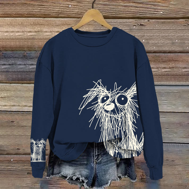 Retro Ink Puppy Pattern Print Casual Sweatshirt - Blue - 5XL - image 2