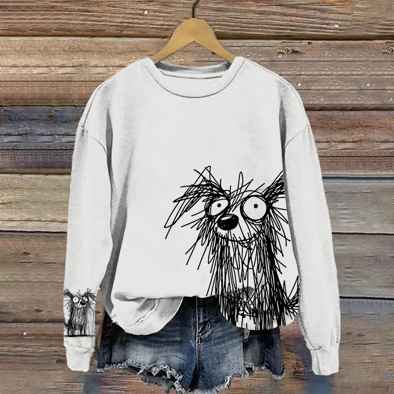 Retro Ink Puppy Pattern Print Casual Sweatshirt - White - 5XL - image 1