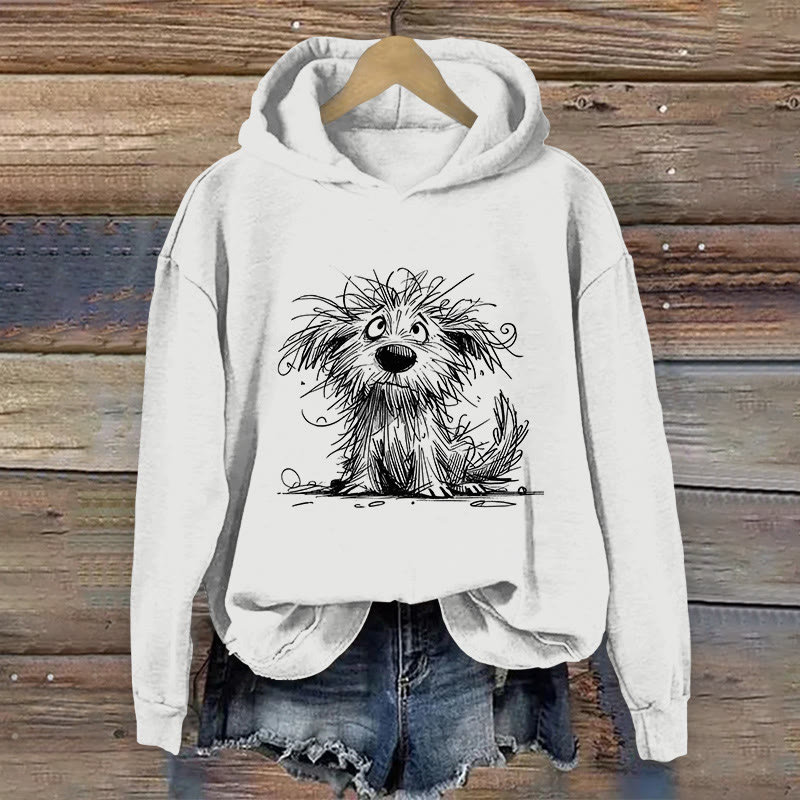 Unisex Sketch Art Dog Pattern Pattern Print Long Sleeved Hoodie - White - US44-46(8XL) - image 1