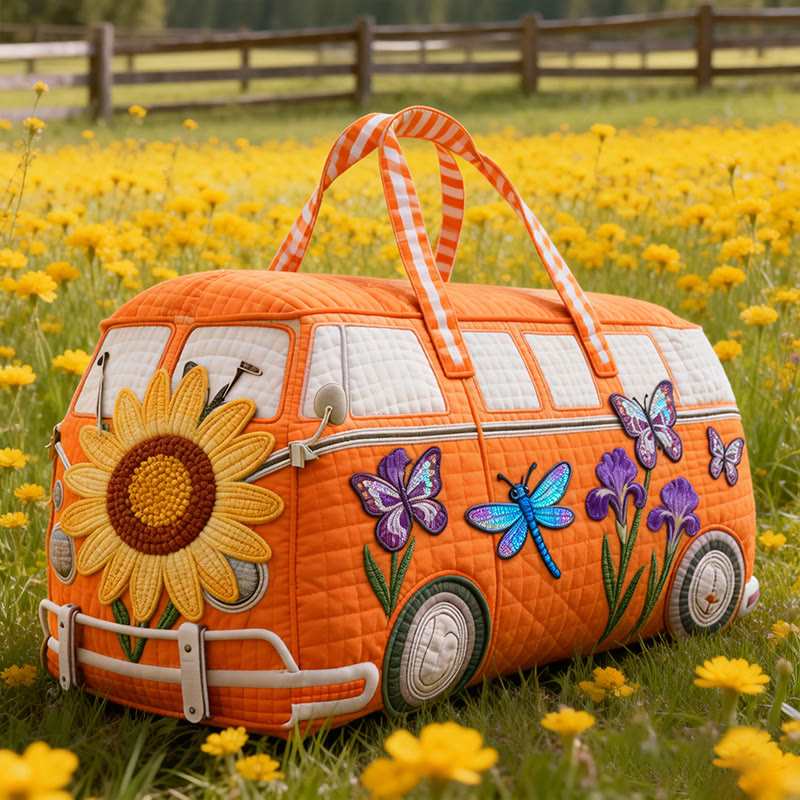 Floral And Butterfly Art Print Quilted Duffle Bag - Orange - one size - image 1