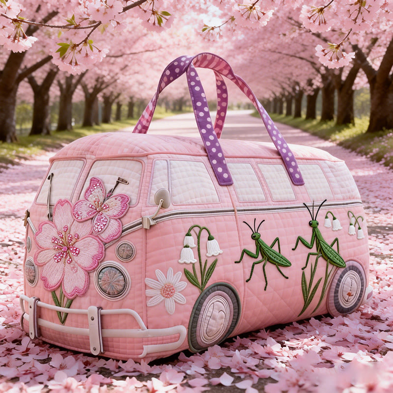 Pink Cherry Blossoms Art Print Quilted Duffle Bag - Pink - one size - image 1