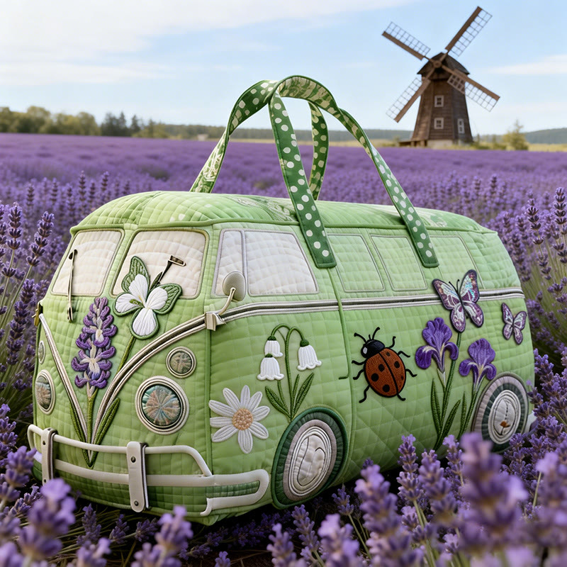 Lavender Ladybug Art Print Quilted Duffle Bag - Green - one size - image 1