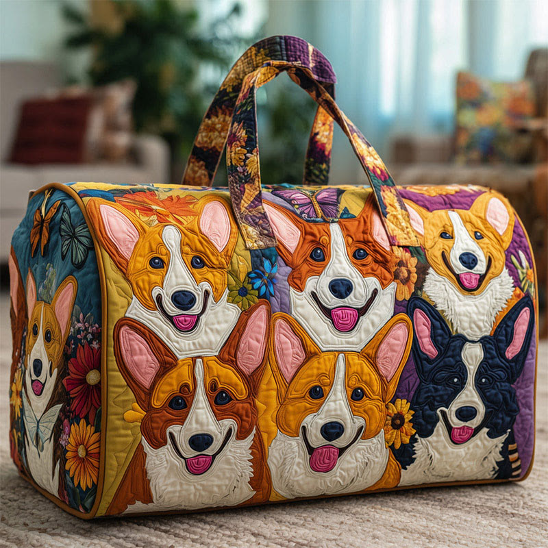 Cute Corgi Art Print Quilted Duffle Bag - Multicolor - one size - image 1