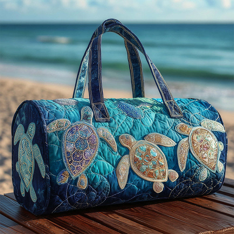 Sea ​​turtle Art Print Quilted Duffle Bag - Blue - one size - image 1