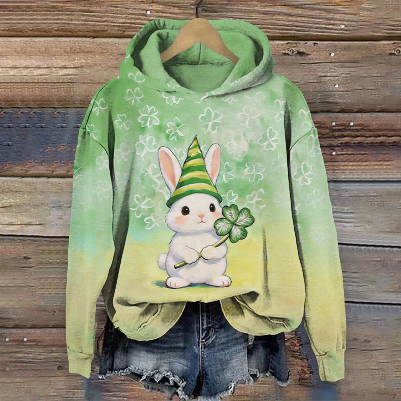 St. Patrick's Day Wizard Hat Bunny Art Print Long Sleeve Hoodie - image 4