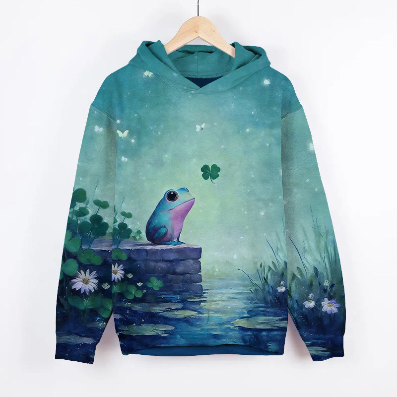 St. Patrick's Day Lovely Cartoon Frog Art Print Long Sleeve Hoodie - Blue - US44-46(8XL) - image 2