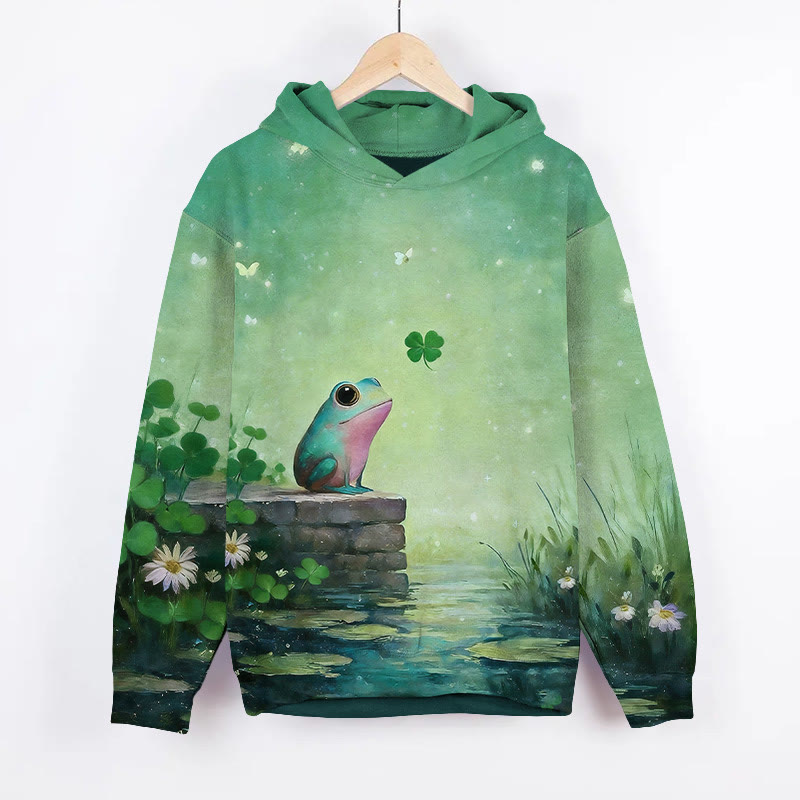 St. Patrick's Day Lovely Cartoon Frog Art Print Long Sleeve Hoodie - Green - US44-46(8XL) - image 1