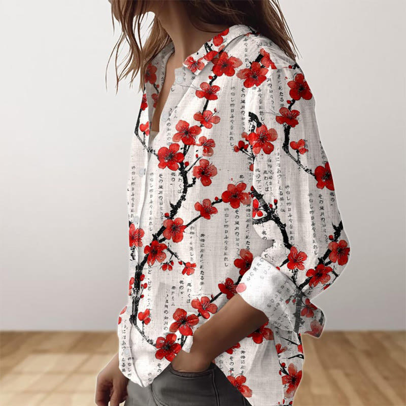 Japanese Cherry Blossom Art Print Long Sleeve Shirt - image 2