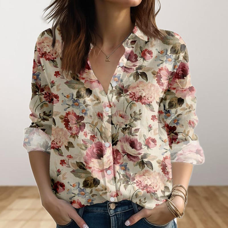 Vintage Pink Rose Blossom Art Print Long Sleeve Shirt - Pink - 4XL - image 1