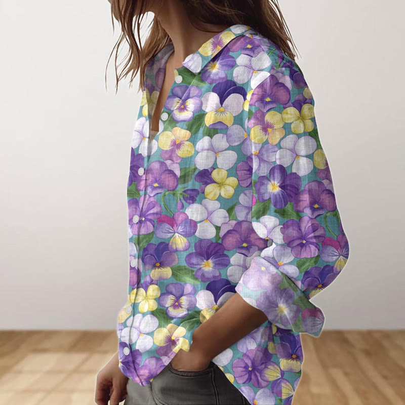 Gradient Wild Pansy Print Long Sleeve Shirt - image 2