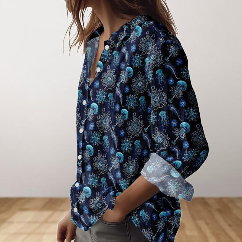 Vintage Cute Ocean Jellyfish Art Print Long Sleeve Shirt - image 2