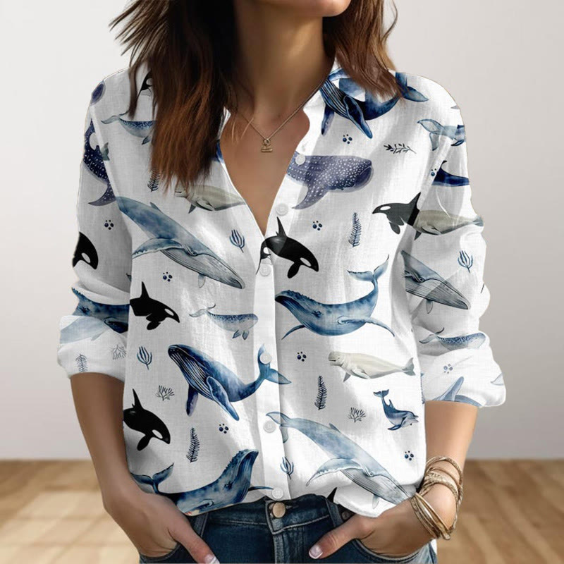 Ocean Animals Art Print Long Sleeve Shirt - White - 4XL - image 1