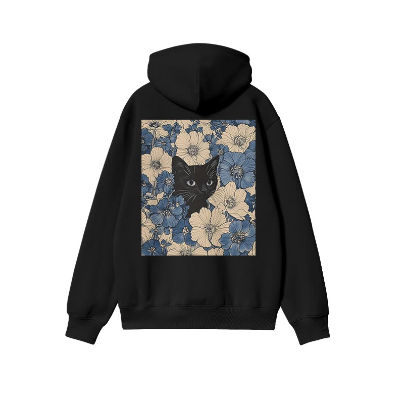 Black Cat In A Patchwork Flower Field Print Hoodie - image 1