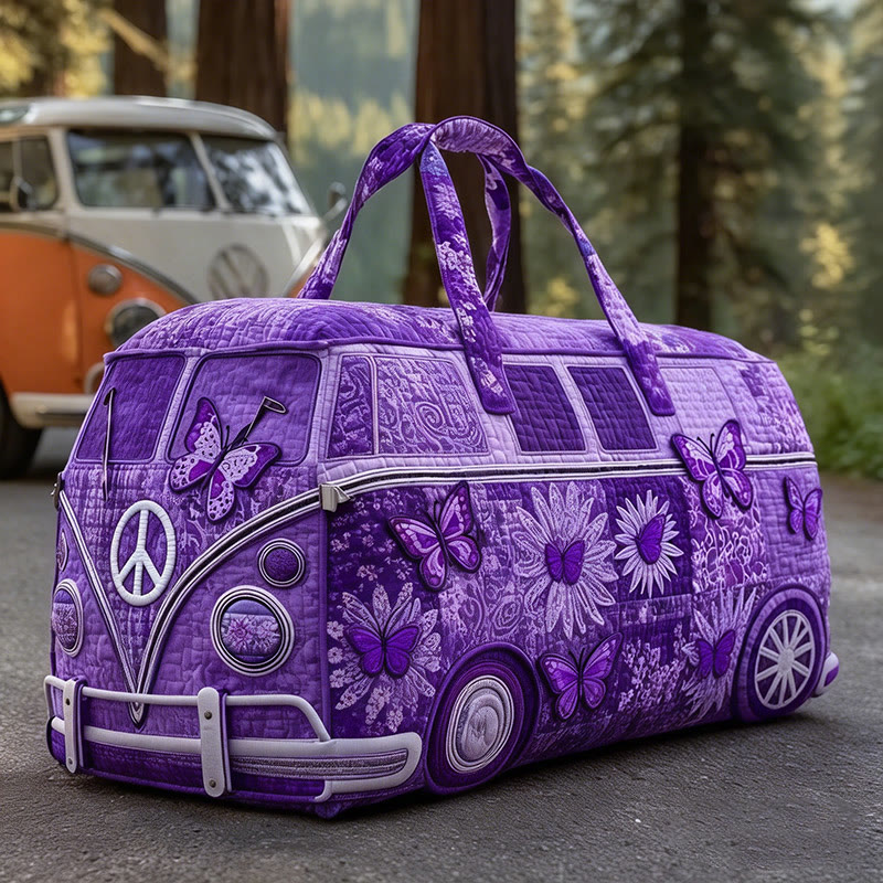 Purple Butterfly Vintage Art Print Quilted Duffle Bag - Purple - one size - image 1