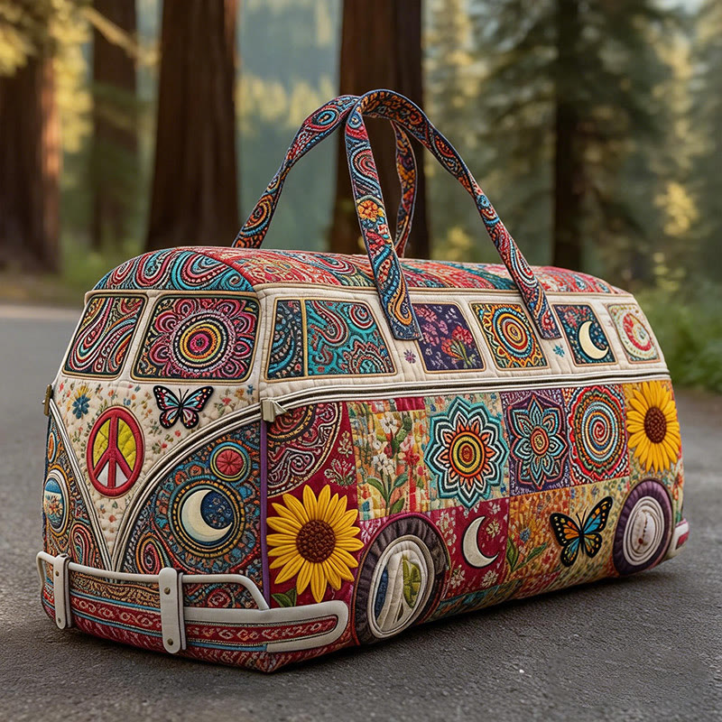 Vintage Mandala Art Print Quilted Duffle Bag - Red - one size - image 1