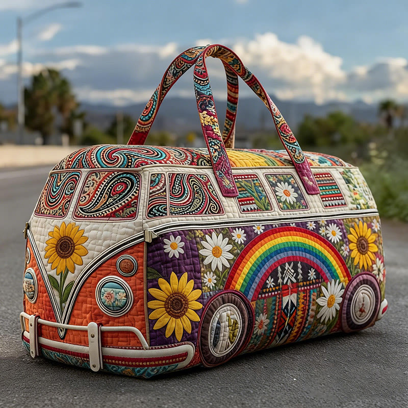 Vintage Sunflowers Print Quilted Duffle Bag - Multicolor - one size - image 1
