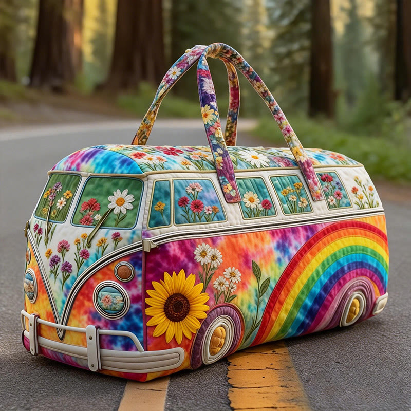 Tie-dyed Rainbow Flowers Print Quilted Duffle Bag - Multicolor - one size - image 1