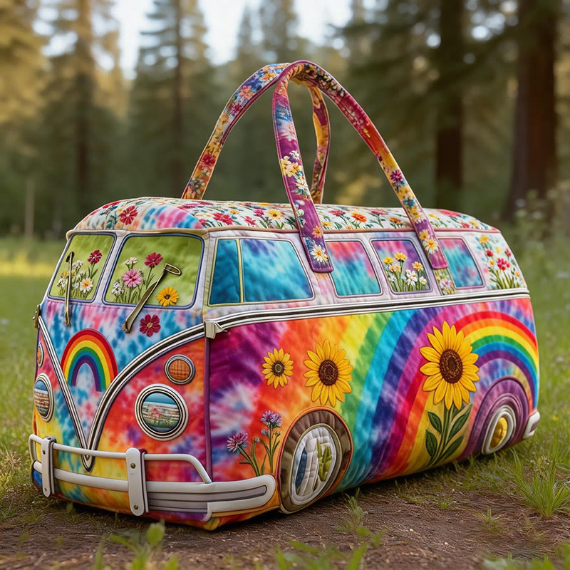 Tie-dyed Rainbow Sunflowers Print Quilted Duffle Bag - Multicolor - one size - image 1