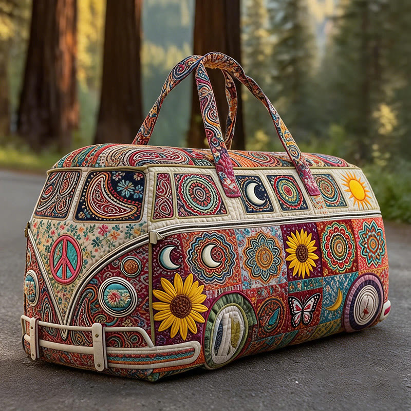 Hippie Retro Print Quilted Duffle Bag - Multicolor - one size - image 1