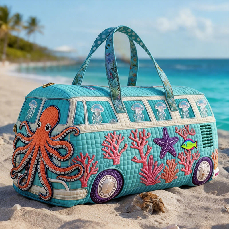 Underwater World Print Quilted Duffle Bag - Blue - one size - image 1