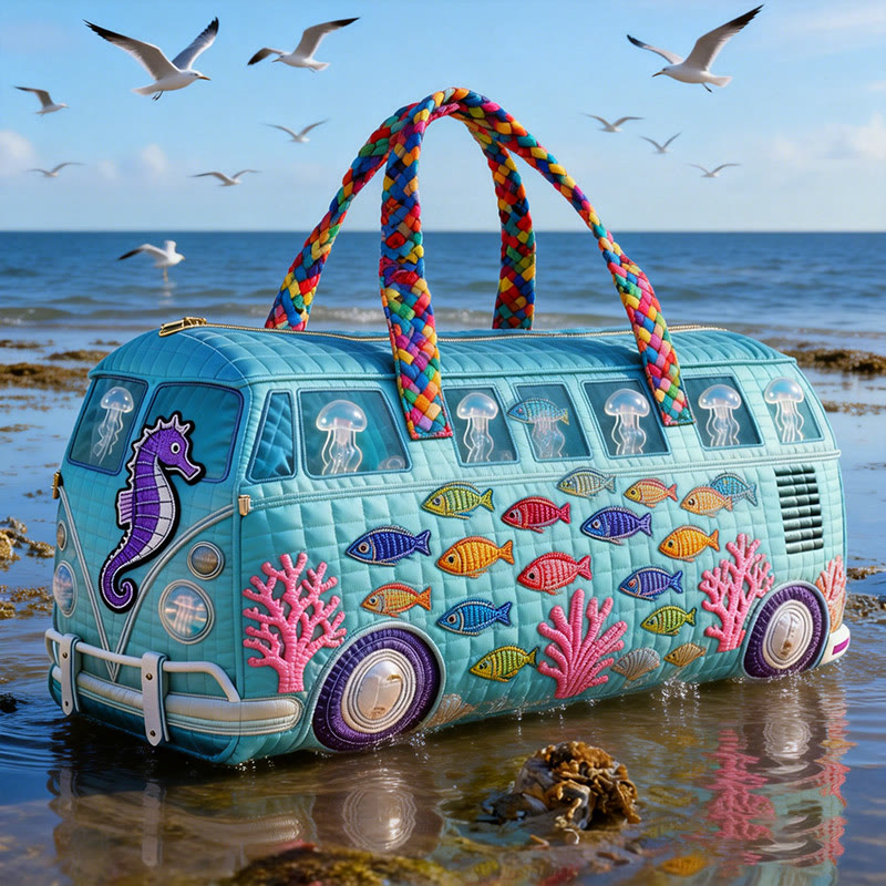 Multicolor Schools Of Fish Print Quilted Duffle Bag - Blue - one size - image 1