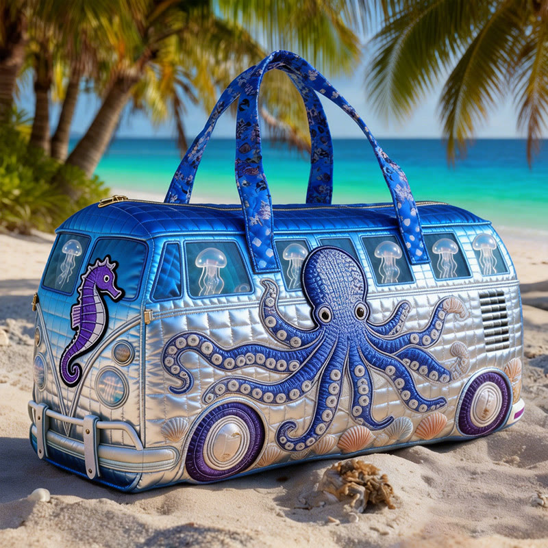 Ocean Octopus Print Quilted Duffle Bag - Blue - one size - image 1