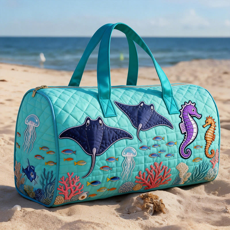 Manta Ray Print Quilted Duffle Bag - Lake Blue - one size - image 1