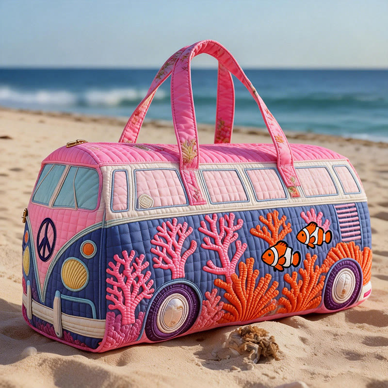 Coral Reef Fish Print Quilted Duffle Bag - Pink - one size - image 1