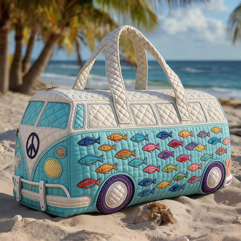 Cluster Of Fish Print Quilted Duffle Bag - Blue - one size - image 1