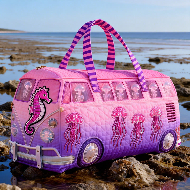 Dreamy Jellyfish Print Quilted Duffle Bag - Pink - one size - image 1
