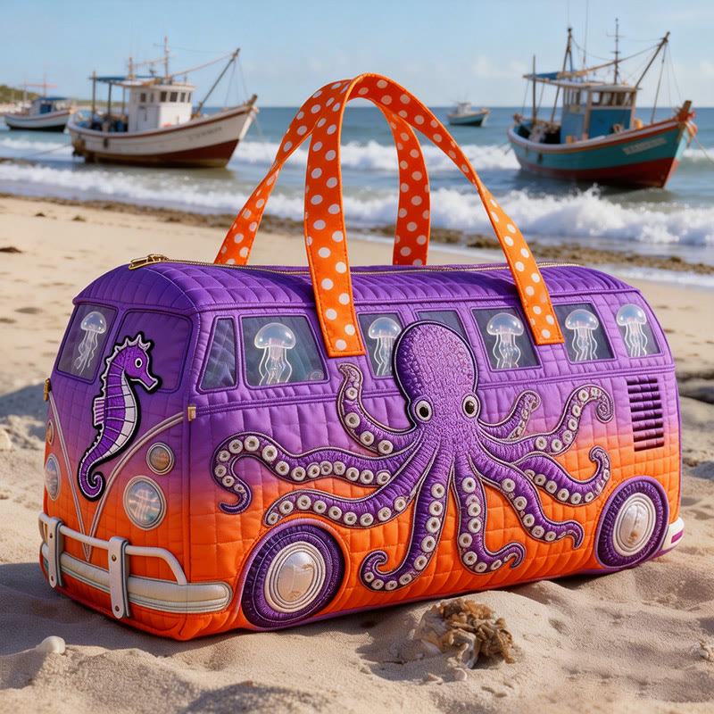 Octopus And Seahorse Print Quilted Duffle Bag - Multicolor - one size - image 1