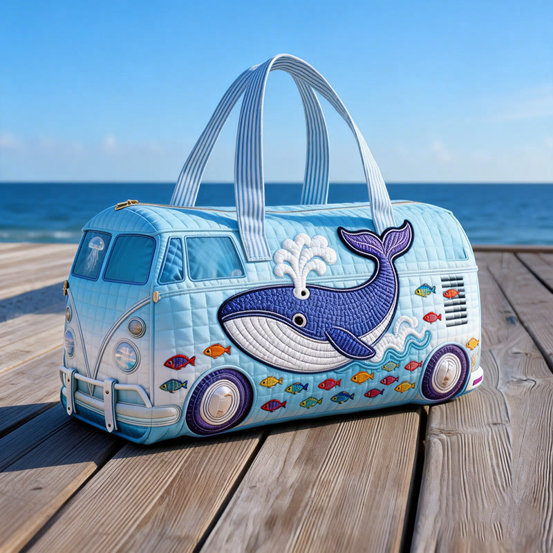 Whale Print Quilted Duffle Bag - Sky Blue - one size - image 1