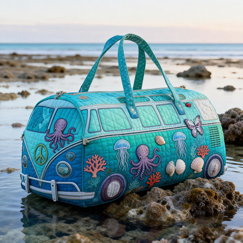 Ocean Print Quilted Duffle Bag - Blue - one size - image 1