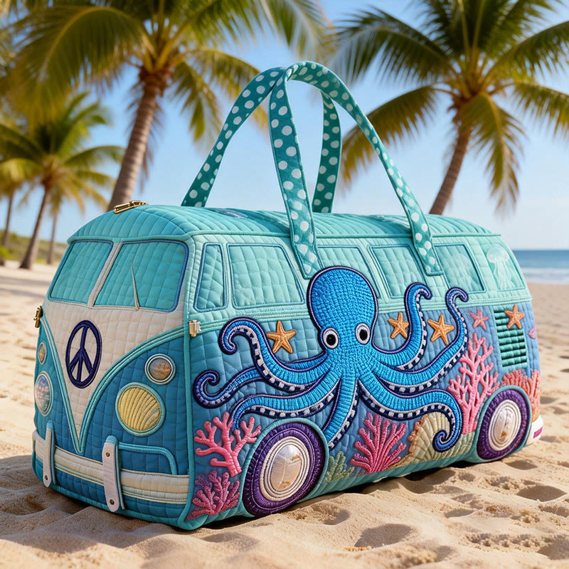Octopus And Coral Print Quilted Duffle Bag - Blue - one size - image 1