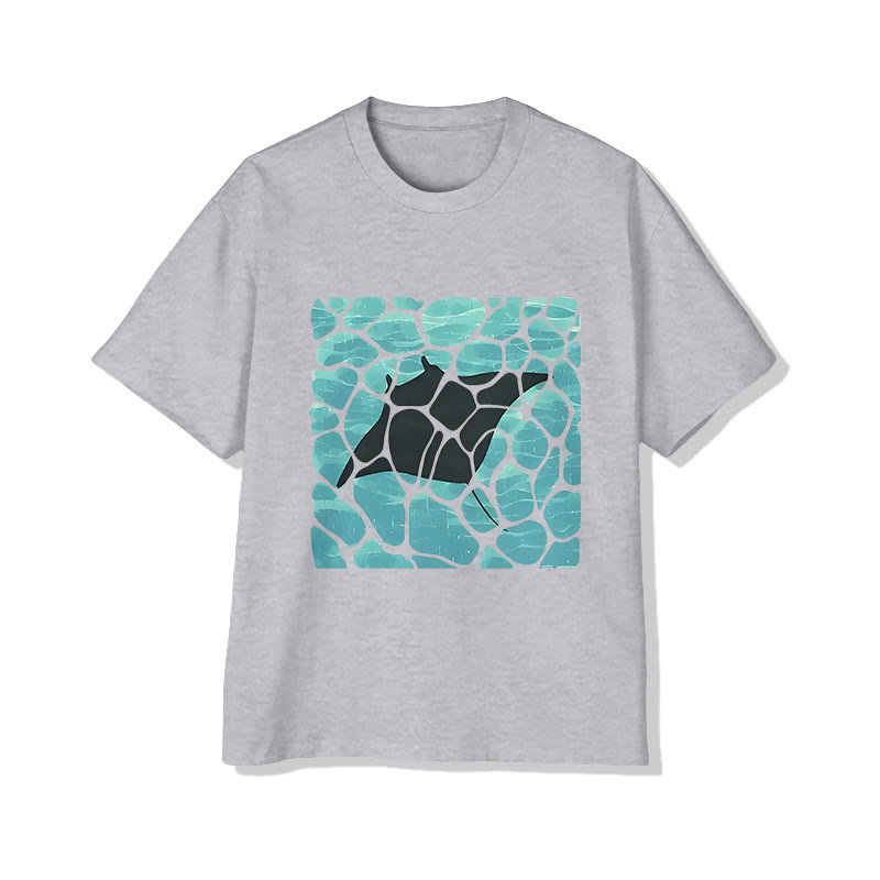 Unisex Ocean Manta Ray Print Short Sleeved Crew Neck T-shirt - Grey - 2XL - image 2