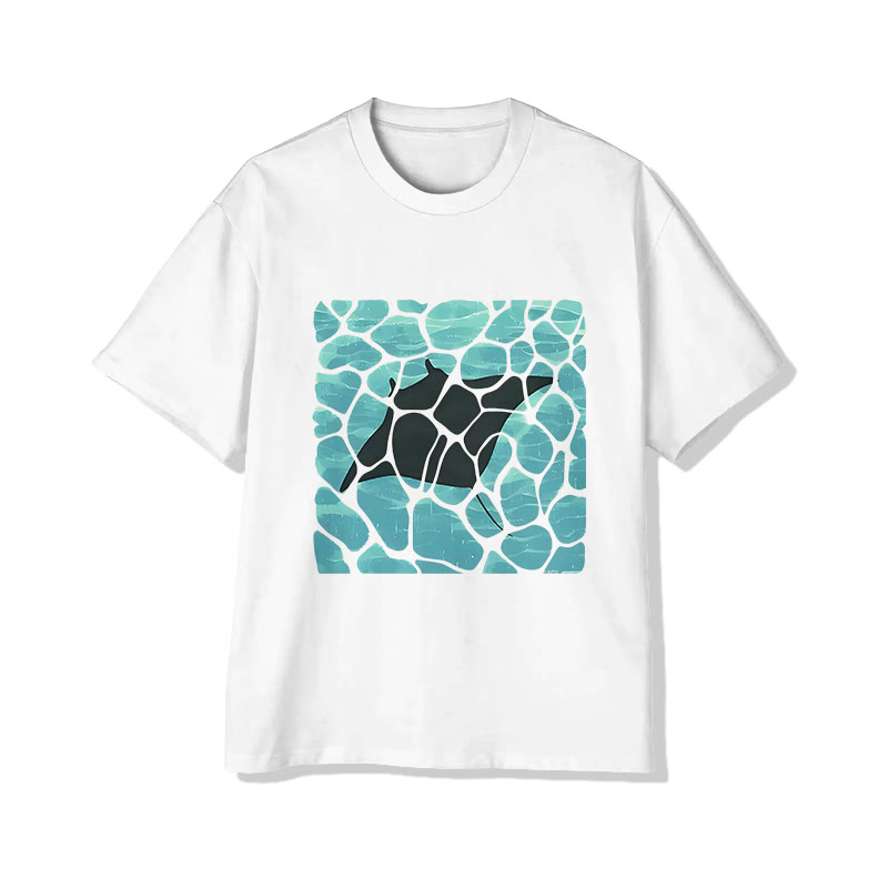 Unisex Ocean Manta Ray Print Short Sleeved Crew Neck T-shirt - White - 2XL - image 1