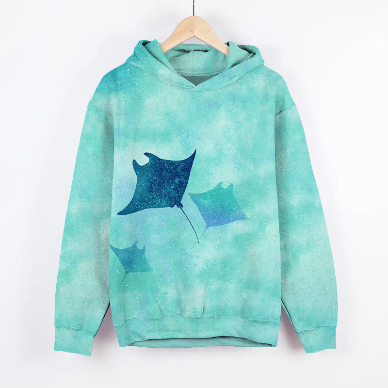 Glitter Ray Art Print Long Sleeve Hoodie - Green - US44-46(8XL) - image 2