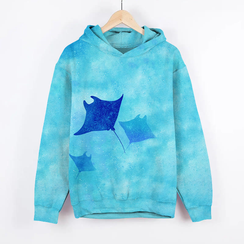 Glitter Ray Art Print Long Sleeve Hoodie - Blue - US44-46(8XL) - image 1